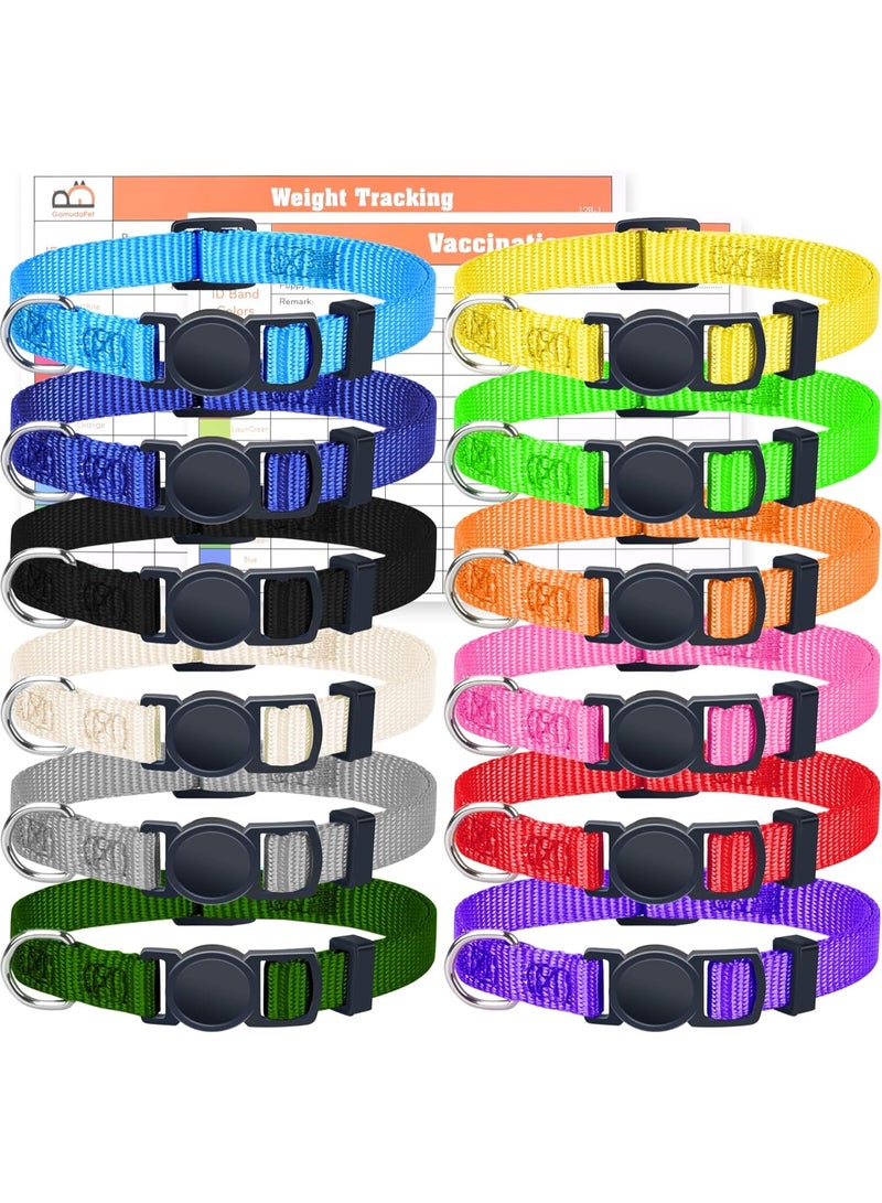 Meetion Puppy ID Collars - Super Soft Nylon Whelping Set - Adjustable Breakaway Litter for Pups - Assorted Colors Plain & Identification With 2 Record Keeping Charts - Set of 12 (S) - Image 1
