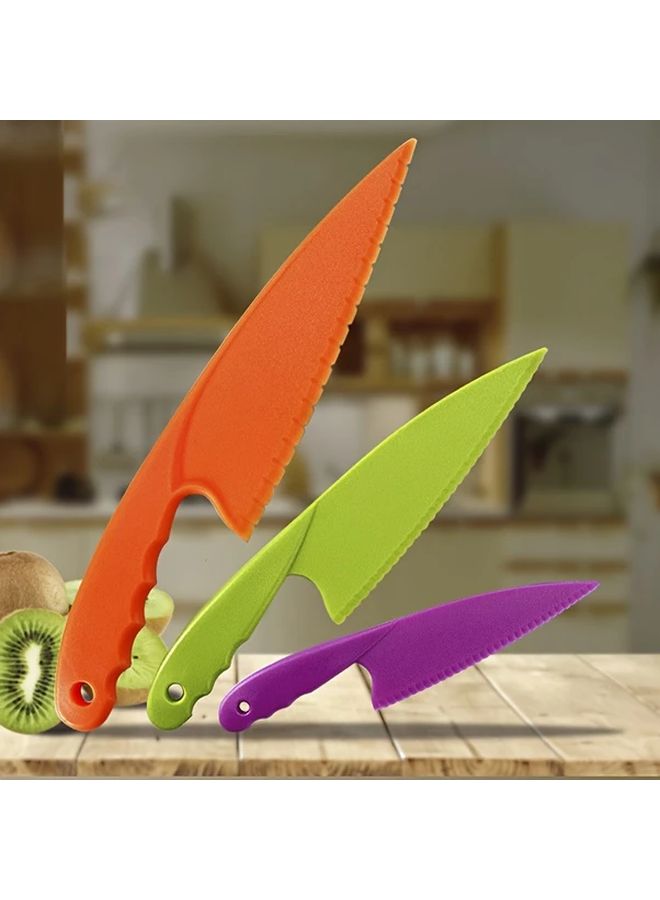 3Pcs Green Plastic Serrated Cake Knife Cheese Dessert Bread Fruit Kitchen Multi Tool - Image 1