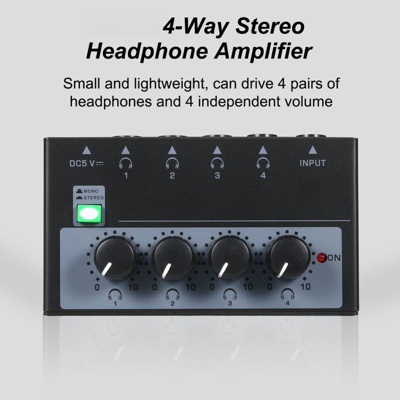 Headphone Amplifier Mixer 4 Channels Mono/Stereo Metal Stereo Headphone Amps Audio Amplifier Balanced Headphone Output Audio Input Mini Headphone Splitter - Image 5