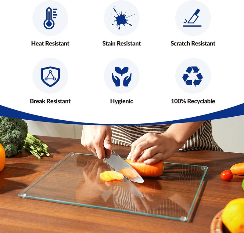 Kitchenville لوح تقطيع زجاجي من كيتشينفيل 40×30 سم: شفاف، متين، صحي لحماية سطح العمل - مقاوم للخدش، مقاوم للحرارة، سهل التنظيف - Image 2