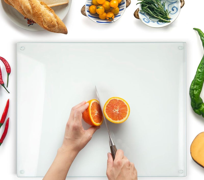 Kitchenville لوح تقطيع زجاجي من كيتشينفيل 40×30 سم: شفاف، متين، صحي لحماية سطح العمل - مقاوم للخدش، مقاوم للحرارة، سهل التنظيف - Image 1