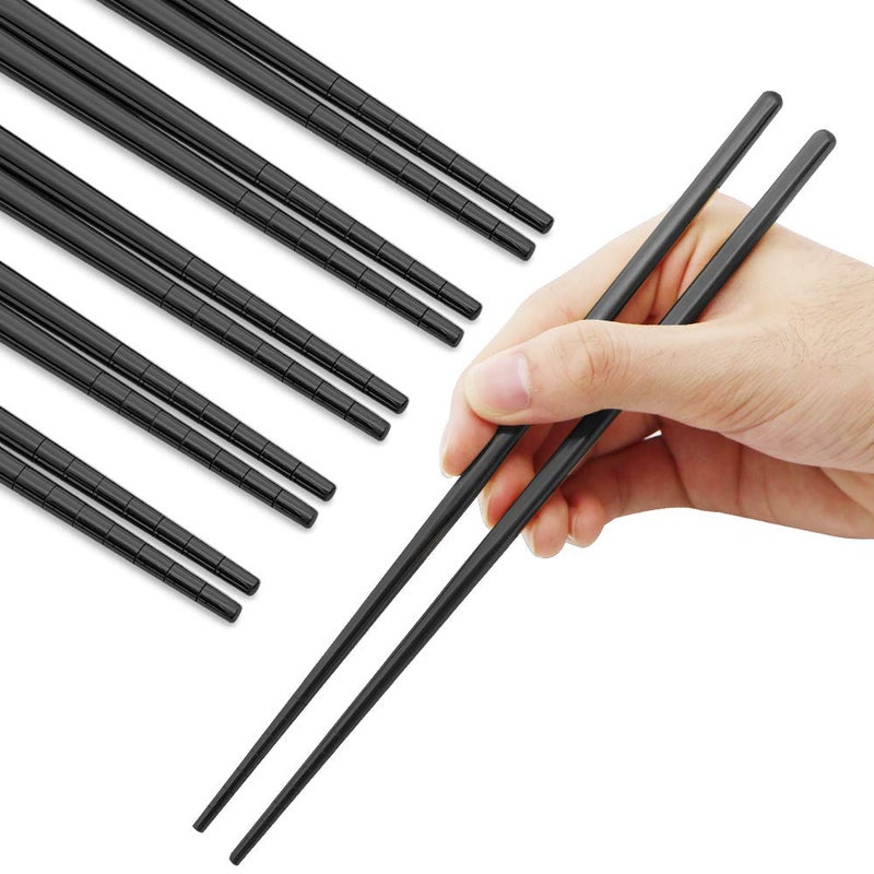 MUYOS Stainless Steel Chopsticks Reusable Multicolor Lightweight 304 Metal Chopsticks Dishwasher Safe - 5 Pairs (Black) - Image 1