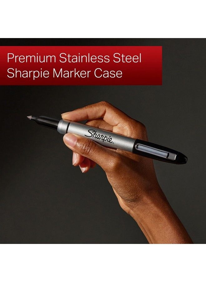 Sharpie Permanent Markers With Stainless Steel Marker Case Fine Point Black 6 Count  - Image 3