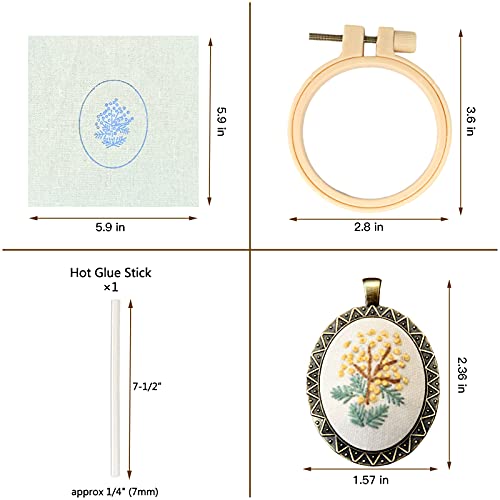 ZOCONE 4 Packs Embroidery Necklace Kits, Embroidery Pendant Kit Mini Cross Stitch Kit with 4 Hoops, Necklace, Pendant, Stamped Pattern Cloth, Instructions, etc., Embroidery Kits for Adults - Image 3