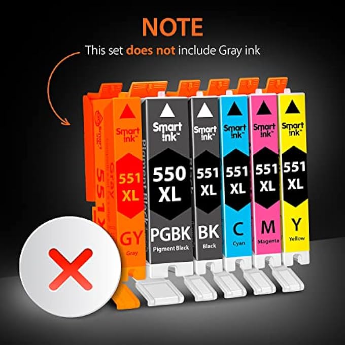COMPATIBLE INK CARTRIDGE REPLACEMENT FOR CANON PGI 550 XL 550XL CLI 551XL 551 (PGBK & BK/C/M/Y 5 COMBO PACK) TO USE WITH PIXMA MG5450 MG5550 MG5650 MG6650 MX725 MG6450 IP7250 IX6850 MX925 - Image 2