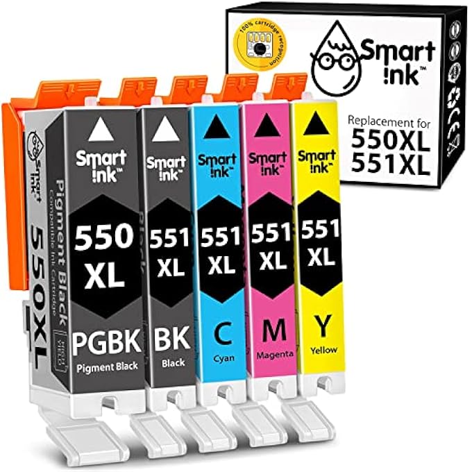 COMPATIBLE INK CARTRIDGE REPLACEMENT FOR CANON PGI 550 XL 550XL CLI 551XL 551 (PGBK & BK/C/M/Y 5 COMBO PACK) TO USE WITH PIXMA MG5450 MG5550 MG5650 MG6650 MX725 MG6450 IP7250 IX6850 MX925 - Image 1