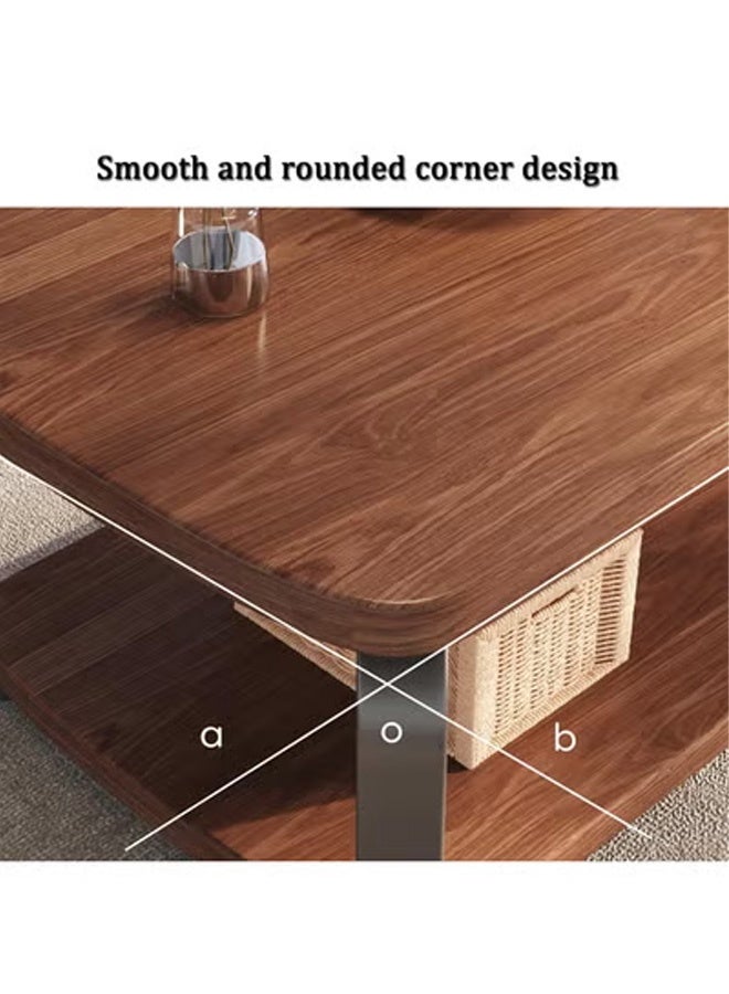 تايمي طاولة قهوة خشبية بتصميم عصري مع مساحة تخزين مزدوجة الطبقات وأرجل معدنية طاولة لغرفة المعيشة والمكتب 100x50x43سم - Image 5