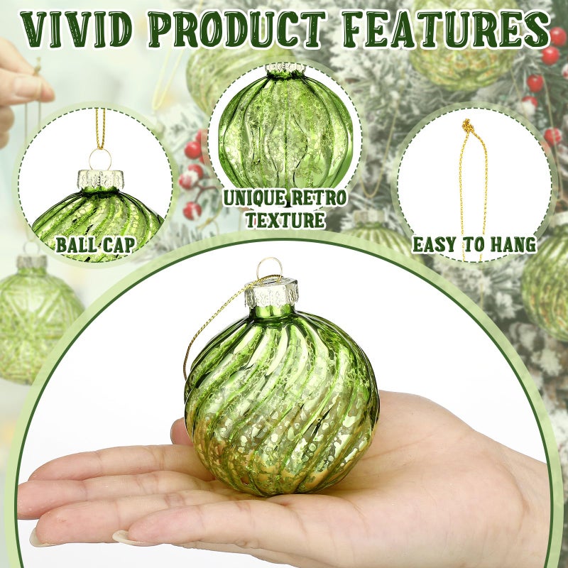 Jenaai 12 Pcs 2.36 Inch Christmas Ball Ornaments Glass Christmas Tree Decorations Hanging Xmas Decorations for Trees Party Wedding Holiday  6 Style(Light Green) - Image 4