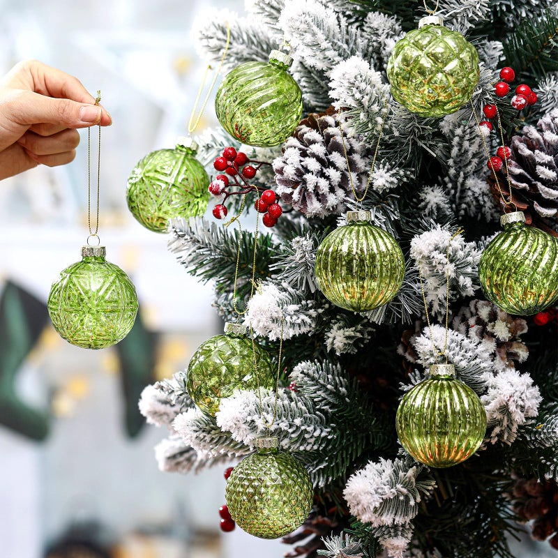 Jenaai 12 Pcs 2.36 Inch Christmas Ball Ornaments Glass Christmas Tree Decorations Hanging Xmas Decorations for Trees Party Wedding Holiday  6 Style(Light Green) - Image 5