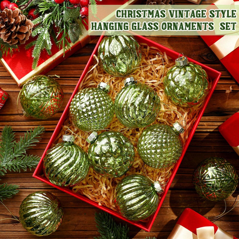 Jenaai 12 Pcs 2.36 Inch Christmas Ball Ornaments Glass Christmas Tree Decorations Hanging Xmas Decorations for Trees Party Wedding Holiday  6 Style(Light Green) - Image 3