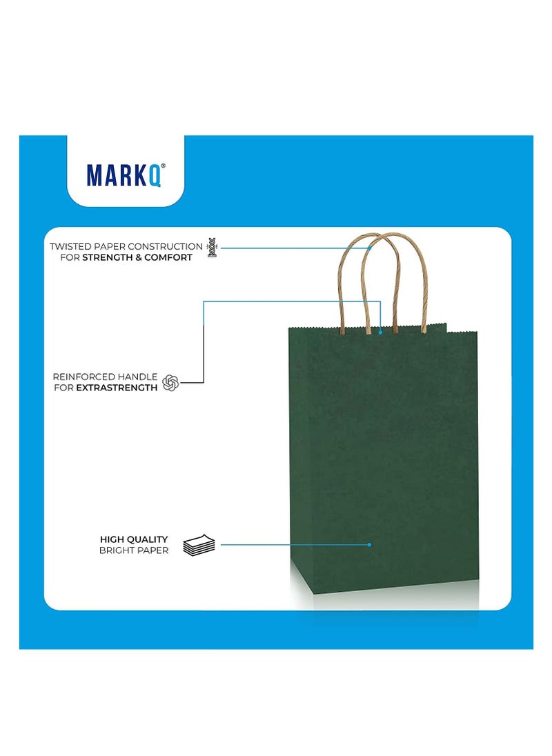 MARKQ [24 Bags] Kraft Paper bags with handles, 22 x 16 x 8 cm Dark Green Gift bags for Birthday Party Favors, Weddings, Restaurant takeouts, Christmas  - Image 3