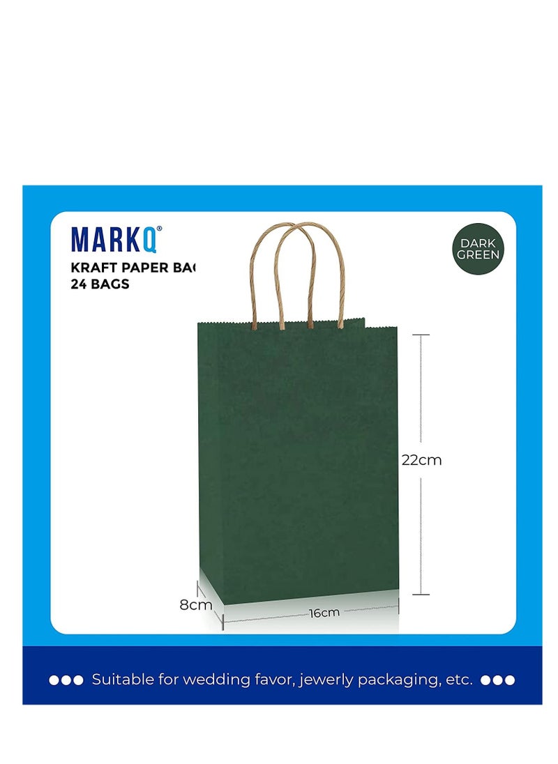 MARKQ [24 Bags] Kraft Paper bags with handles, 22 x 16 x 8 cm Dark Green Gift bags for Birthday Party Favors, Weddings, Restaurant takeouts, Christmas  - Image 2