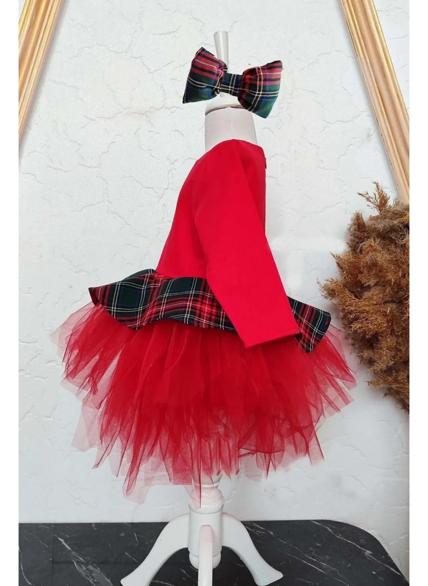 Shecco Babba Girl Puffy Dress Red Plaid Detail