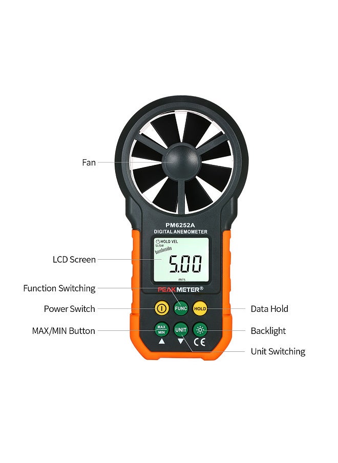 Handheld Anemometer Portable Wind Speed Meter CFM Meter Wind Gauges Air Flow Thermometer with LCD Backlight for Weather Data Collection Outdoors Sailing Surfing Fishing