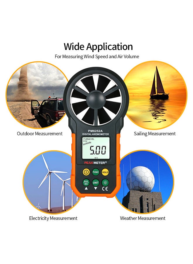 Handheld Anemometer Portable Wind Speed Meter CFM Meter Wind Gauges Air Flow Thermometer with LCD Backlight for Weather Data Collection Outdoors Sailing Surfing Fishing