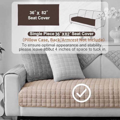Aucrovee Velvet Washable Couch Cover for Pets Dogs, Non Slip Sectional Sofa Covers for 3 Cushion Couch Sofa L Sharped Sofa Slipcovers, Furniture Protector (1 PCS 36"x82", Khaki) - Image 2