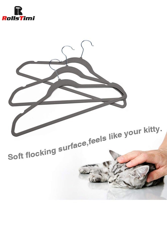 RollsTimi  Velvet Hangers 100 Pack, Non Slip Stackable Clothes Hangers, 360° Swivel Hooks, Heavy Duty for Suit Coat Shirt Pant,Grey  - Image 5
