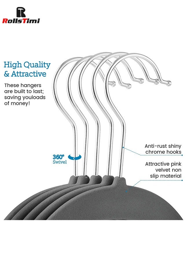 RollsTimi  Velvet Hangers 100 Pack, Non Slip Stackable Clothes Hangers, 360° Swivel Hooks, Heavy Duty for Suit Coat Shirt Pant,Grey  - Image 4