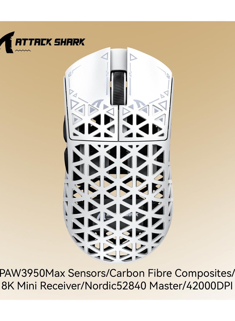 Attack Shark R5Ultra 8K Carbon Fiber Wireless Gaming Mouse with 42,000 DPI -PAW3950 MAX Sensor -39g Ultra-Lightweight -Nordic52840 -Wired/BT/2.4GHz Wirelss Programmable Mouse for PC/Mac - Image 3