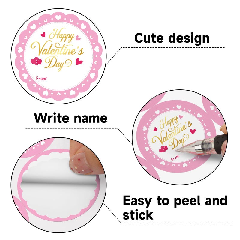 Alynta Happy Valentine's Day Stickers - 2 Inch Pink Valentines Gift Tag Stickers 60Pcs Valentines from Labels Self Adhesive Heart Sticker for Envelope Seals Cards Valentine's Day Decorations (Pink) - Image 3