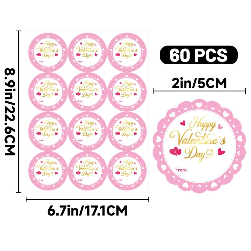 Alynta Happy Valentine's Day Stickers - 2 Inch Pink Valentines Gift Tag Stickers 60Pcs Valentines from Labels Self Adhesive Heart Sticker for Envelope Seals Cards Valentine's Day Decorations (Pink) - Image 2