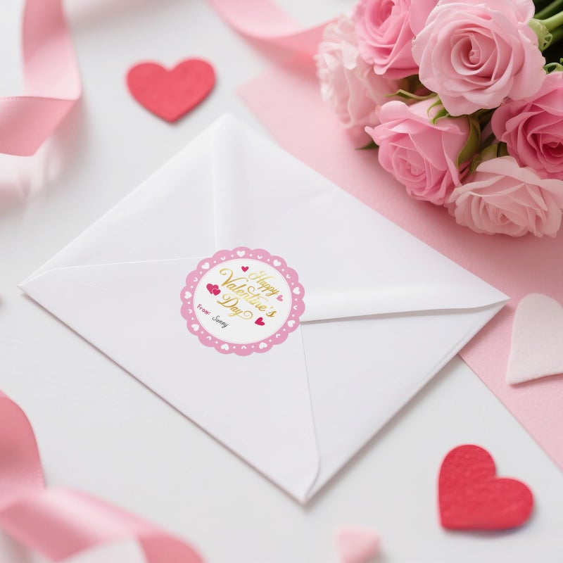 Alynta Happy Valentine's Day Stickers - 2 Inch Pink Valentines Gift Tag Stickers 60Pcs Valentines from Labels Self Adhesive Heart Sticker for Envelope Seals Cards Valentine's Day Decorations (Pink) - Image 4