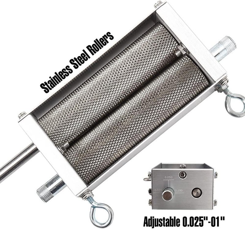 Ferroday Malted Grain Mill - 2 Roller Stainless Steel Crusher, Heavy Duty Homebrew Grain Grinder, Adjustable Barley Crusher, Low Speed Drill Available, Manual Mill - Image 4