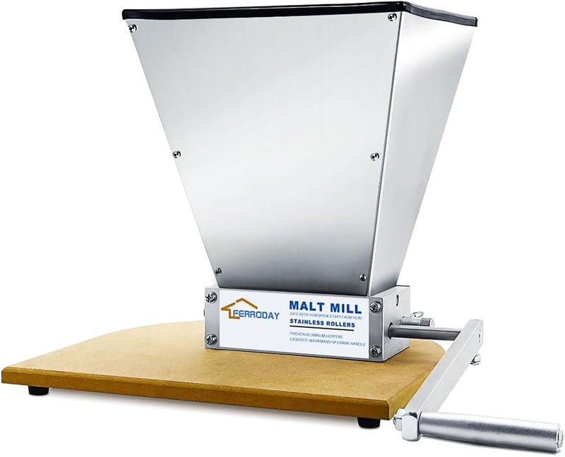 Ferroday Malted Grain Mill - 2 Roller Stainless Steel Crusher, Heavy Duty Homebrew Grain Grinder, Adjustable Barley Crusher, Low Speed Drill Available, Manual Mill - Image 1