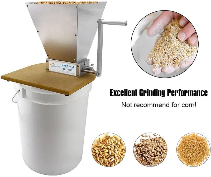 Ferroday Malted Grain Mill - 2 Roller Stainless Steel Crusher, Heavy Duty Homebrew Grain Grinder, Adjustable Barley Crusher, Low Speed Drill Available, Manual Mill - Image 5