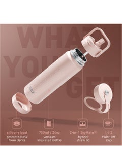 BEOLA 750ml Water Bottle 18/8 Stainless Steel 304 Double Wall Insulated Thermos Bottle with Straw Lid and wide mouth, 2 lids included, Hot Cold Liquids Sports Bottle, 24oz (Blush Pink)  - Image 2
