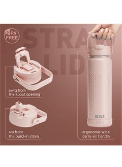 BEOLA 750ml Water Bottle 18/8 Stainless Steel 304 Double Wall Insulated Thermos Bottle with Straw Lid and wide mouth, 2 lids included, Hot Cold Liquids Sports Bottle, 24oz (Blush Pink)  - Image 3