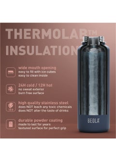 BEOLA 750ml Water Bottle 18/8 Stainless Steel 304 Double Wall Insulated Thermos Bottle with Straw Lid and wide mouth, 2 lids included, Hot Cold Liquids Sports Bottle, 24oz (Blush Pink)  - Image 4