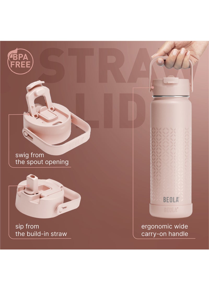 BEOLA 750ml Water Bottle 18/8 Stainless Steel 304 Double Wall Insulated Thermos Bottle with Straw Lid and wide mouth, 2 lids included, Hot Cold Liquids Sports Bottle, 24oz (Blush Pink)  - Image 3