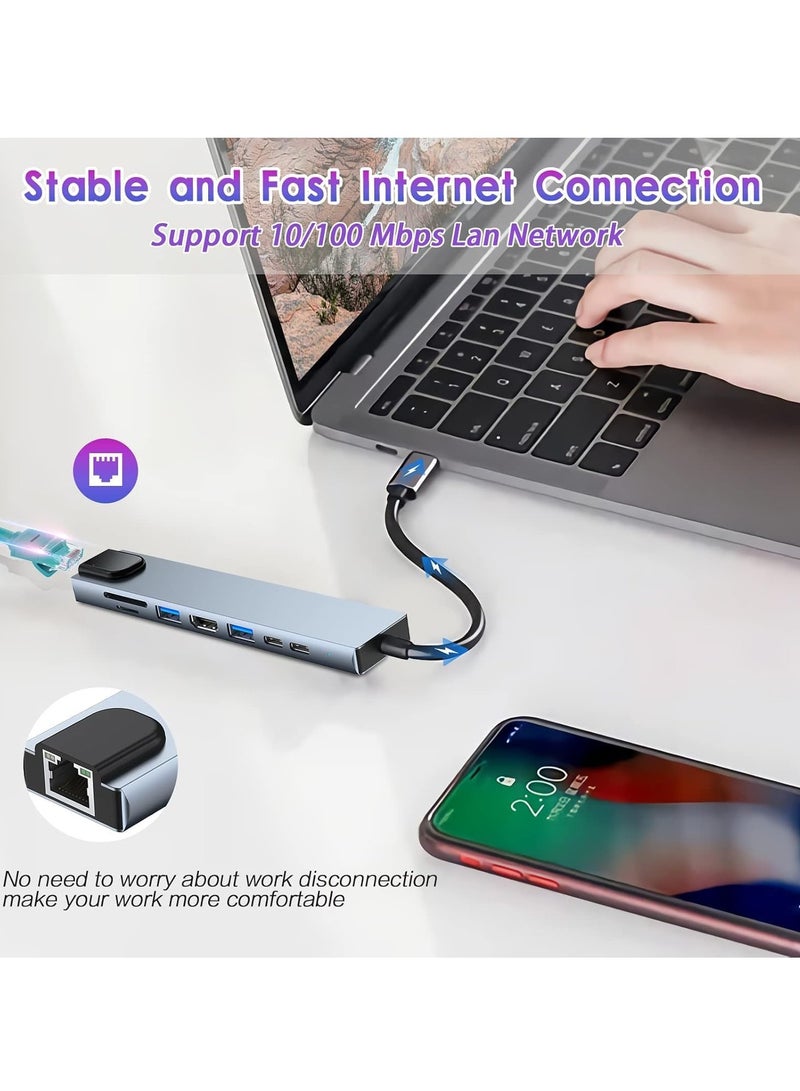 ELTRAZONE محطة إرساء USB C Hub 8 في 1 مع HDMI 4K، شحن PD 100W، منافذ USB 3.0، إيثرنت، قارئ بطاقات SD/TF – محول متعدد المنافذ متوافق مع MacBook Pro/Air، Dell، HP، Lenovo، iPad Pro، والمزيد - Image 5