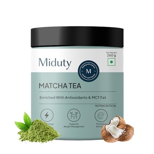 Miduty Matcha Tea Powder – Premium Culinary Grade - Sourced from Shizuoka, Japan - Supports Sustained Energy & Focus - With MCT Oil & Coconut Milk - 260g - Image 1