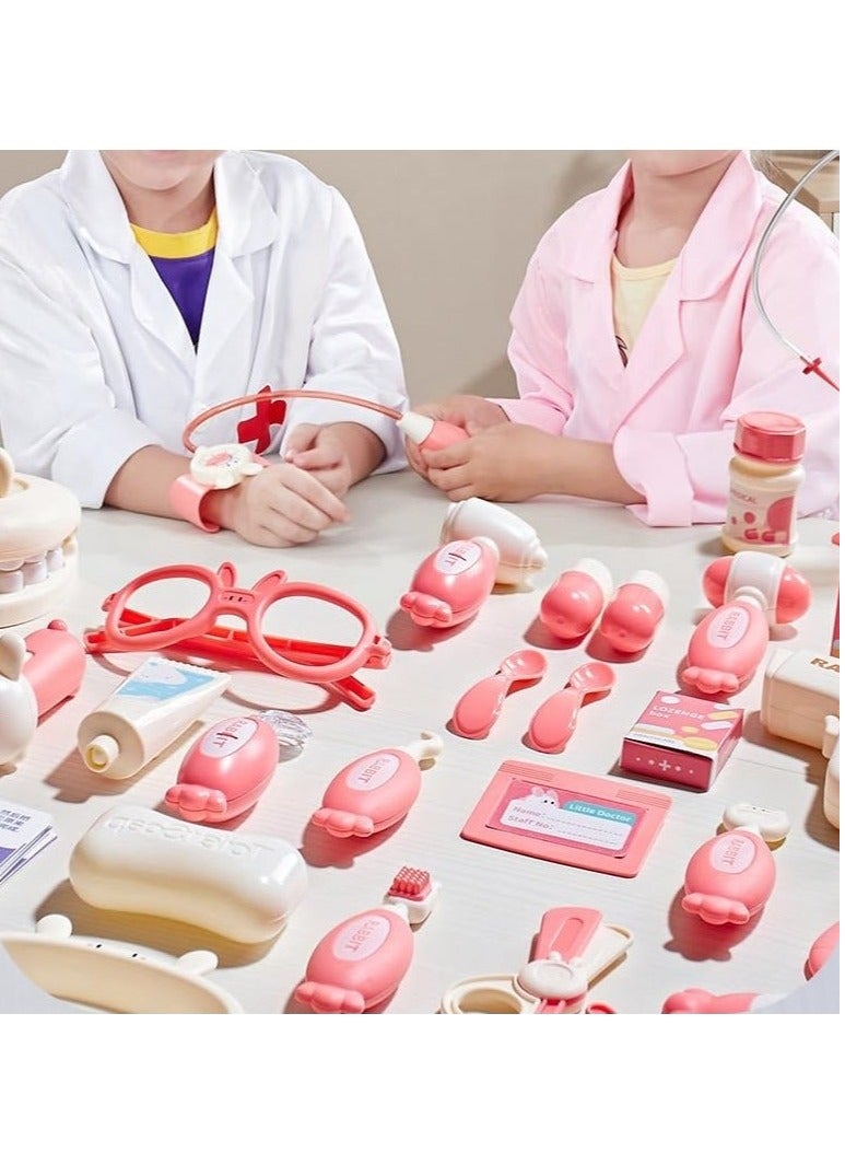 مجموعة طبيب للأطفال 34 قطعة – مجموعة تعليمية طبية تشمل سماعة الطبيب، قطرات العين، مقياس الحرارة، أدوات الأسنان، عدسة مكبرة والأدوات الطبية، صندوق تخزين – ألعاب تمثيلية للأطفال من 3 إلى 8 سنوات - Image 2