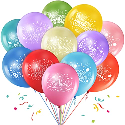 Zomiboo 48 Pcs Happy Birthday Balloons 12 Latex Colorful Happy Birthday Printed Balloons for Women Men Party Decoration - Image 1