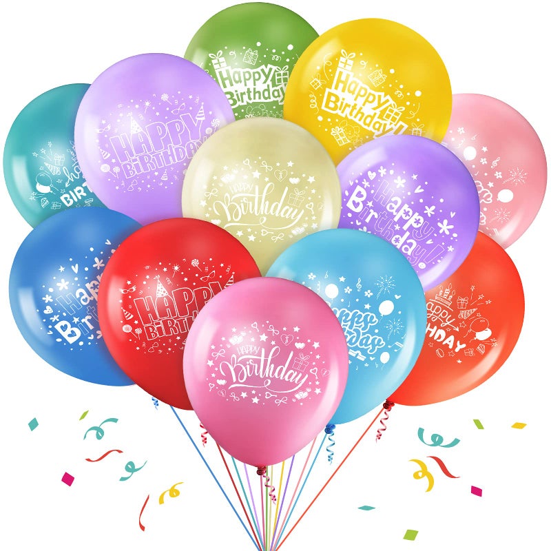 Zomiboo 48 Pcs Happy Birthday Balloons 12 Latex Colorful Happy Birthday Printed Balloons for Women Men Party Decoration - Image 3