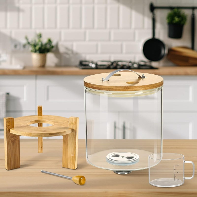 Vuinop Rice Dispenser, Rice Storage Container：Flour and Cereal Container with Airtight Lid and Wooden Stand, Glass Food Storge Container for Kitchen Organization and Pantry Store (5L) - Image 5