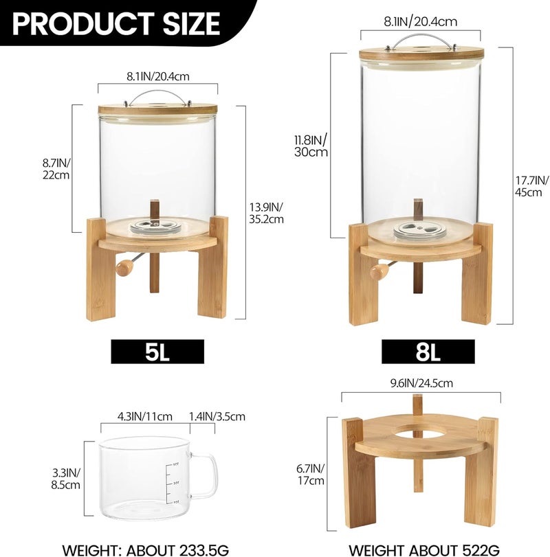 Vuinop Rice Dispenser, Rice Storage Container：Flour and Cereal Container with Airtight Lid and Wooden Stand, Glass Food Storge Container for Kitchen Organization and Pantry Store (5L) - Image 4
