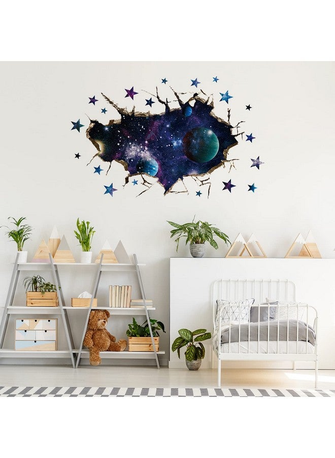 HOLENGS 3D Galaxy Blue Cosmic Milky Way Wall Stickers, Outer Space Planets Simulation Crack Hole Decals, Starry Sky Decor for Boys Kids Bedroom Living Room Nursery - Image 3