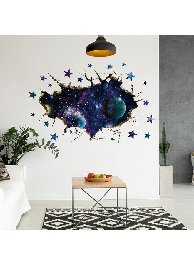 HOLENGS 3D Galaxy Blue Cosmic Milky Way Wall Stickers, Outer Space Planets Simulation Crack Hole Decals, Starry Sky Decor for Boys Kids Bedroom Living Room Nursery - Image 4