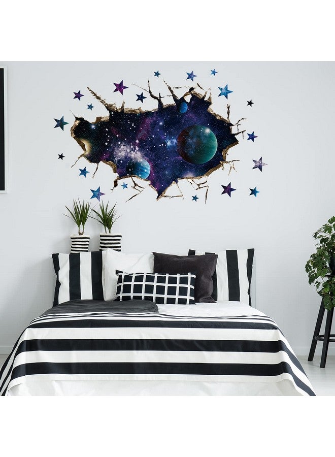 HOLENGS 3D Galaxy Blue Cosmic Milky Way Wall Stickers, Outer Space Planets Simulation Crack Hole Decals, Starry Sky Decor for Boys Kids Bedroom Living Room Nursery - Image 5