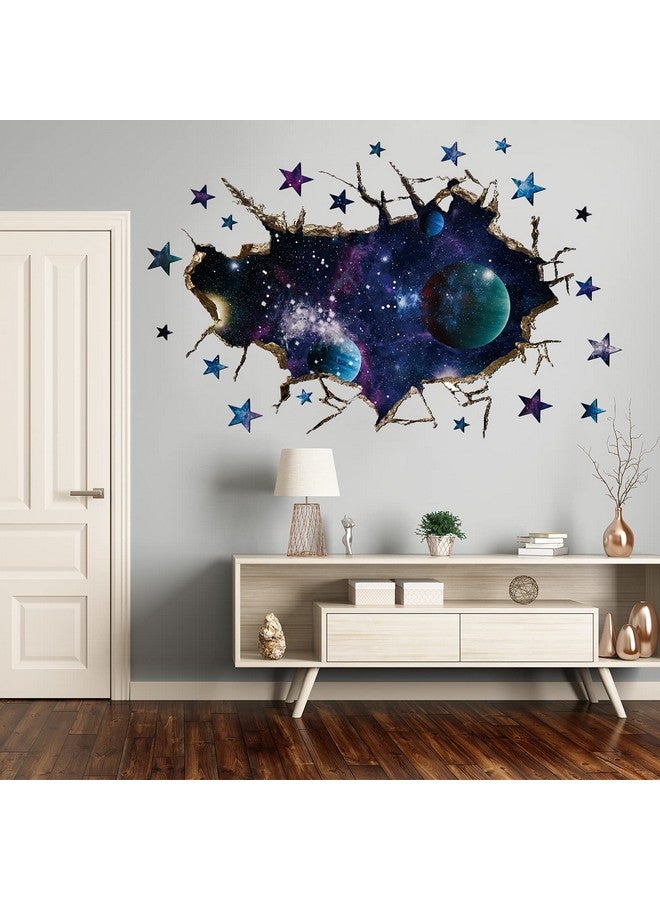 HOLENGS 3D Galaxy Blue Cosmic Milky Way Wall Stickers, Outer Space Planets Simulation Crack Hole Decals, Starry Sky Decor for Boys Kids Bedroom Living Room Nursery - Image 1