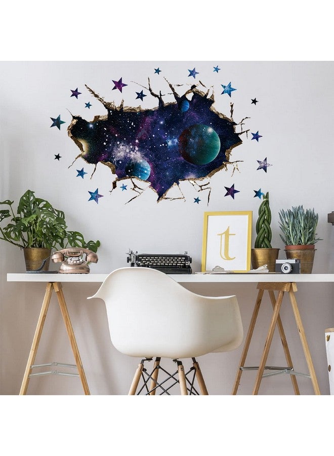 HOLENGS 3D Galaxy Blue Cosmic Milky Way Wall Stickers, Outer Space Planets Simulation Crack Hole Decals, Starry Sky Decor for Boys Kids Bedroom Living Room Nursery - Image 2
