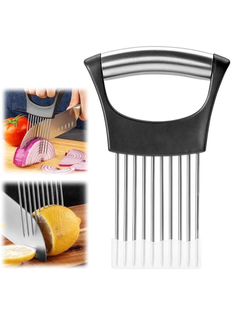 Onion Slicer, Stainless Steel Onion Holder for Slicing with Protective Case, Onion Cutter Tool for Meat Lemon Potato Tomato Avocado Egg Kitchen Slicing Assistant Tool - Image 1