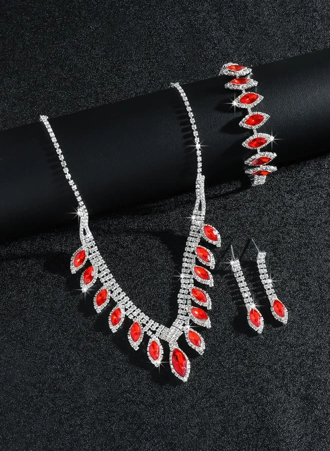 تايك تو طقم قلادة وأقراط وسوار كريستال أحمر