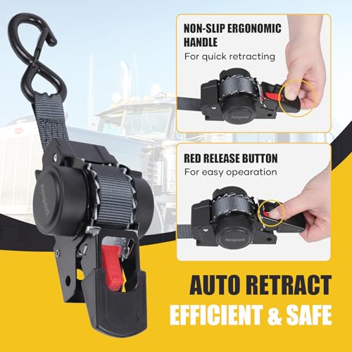 Ayaport Retractable Transom Tie Down Straps 1in X 10ft Tie Down Straps to Trailer- 1500lbs Break Strength, Medium Duty Bolt-on Ratchet Straps for Cargo, Boat, Motorcycles, ATV, 2pk - Image 2
