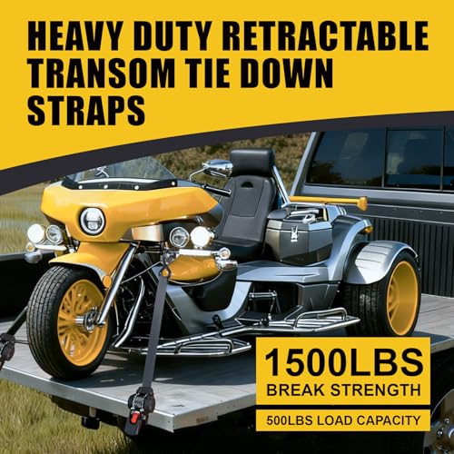 Ayaport Retractable Transom Tie Down Straps 1in X 10ft Tie Down Straps to Trailer- 1500lbs Break Strength, Medium Duty Bolt-on Ratchet Straps for Cargo, Boat, Motorcycles, ATV, 2pk - Image 3