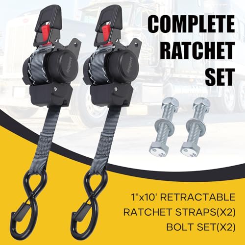 Ayaport Retractable Transom Tie Down Straps 1in X 10ft Tie Down Straps to Trailer- 1500lbs Break Strength, Medium Duty Bolt-on Ratchet Straps for Cargo, Boat, Motorcycles, ATV, 2pk - Image 5